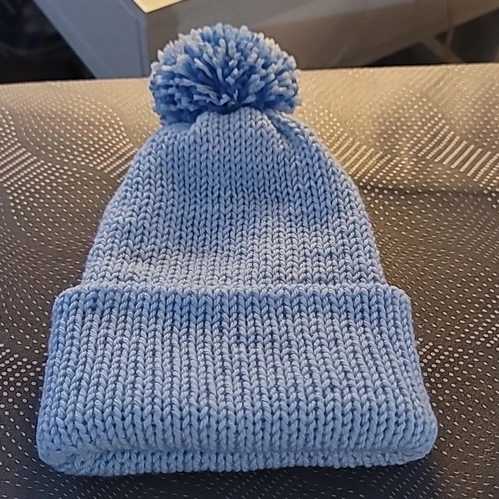 teen/Adult  Blue Knit Pom-Pom Beanie